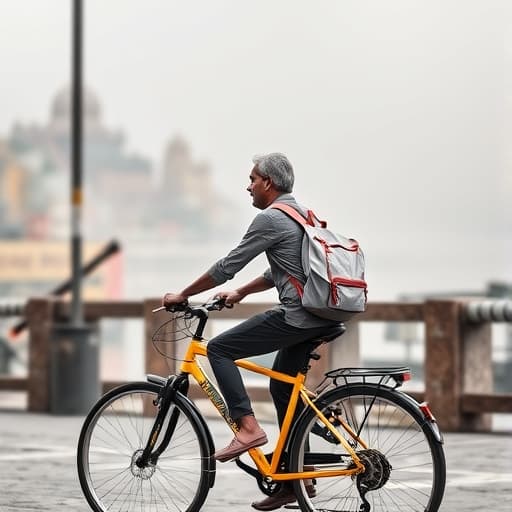 Man riding yellow bicycle